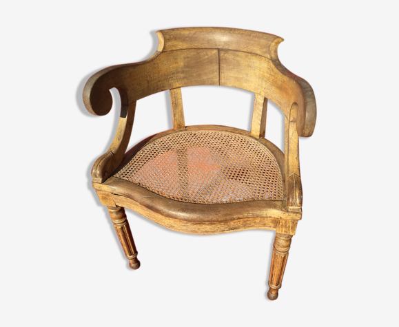 Fauteuil de bureau en bois et cannage style Louis XVI