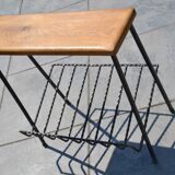 Porte-revues tablette chêne et fer forgé années 60-70