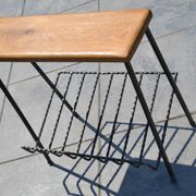 Porte-revues tablette chêne et fer forgé années 60-70