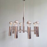 Space Age tubular chrome metal chandelier, 1970s