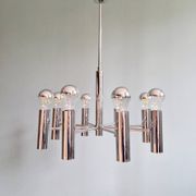 Lustre Space Age en métal chromé tubulaire, années 70