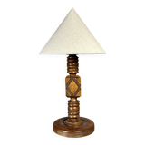 Midcentury brutalist wood turned table lamp in the style of Charles Dudouyt