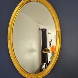 Large oval mirror gilded wood with red plate 44x66cm