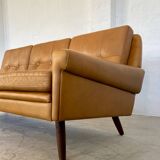Vintage danish retro svend skipper 3 person sofa in light cognac leather