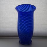 Murano spiral cobalt blue blown glass vase