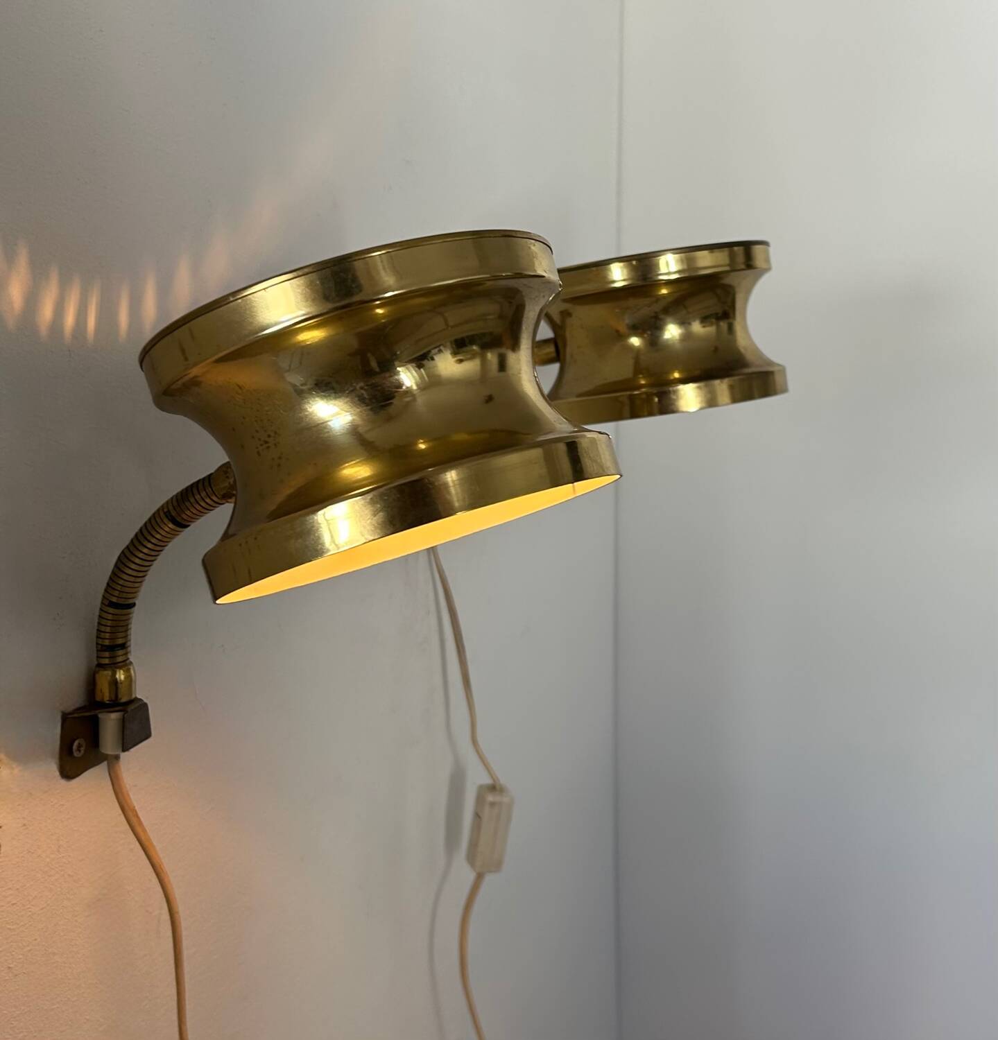 Pair of vintage adjustable wall lights, brass, Sweden 1960