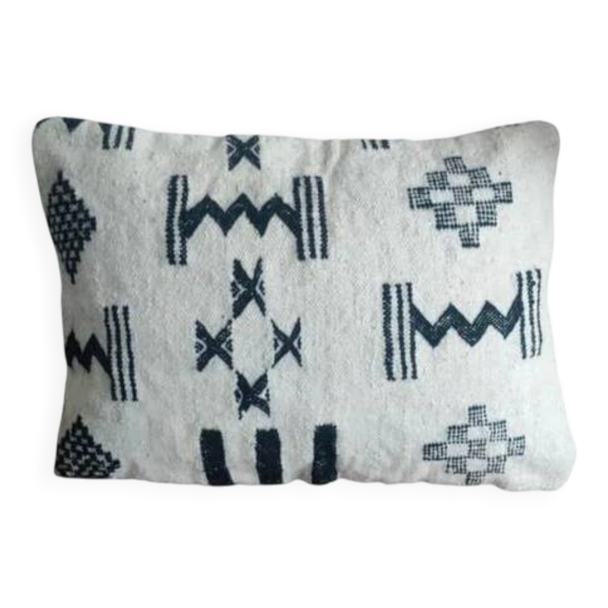 Geometric black and white kilim cushion