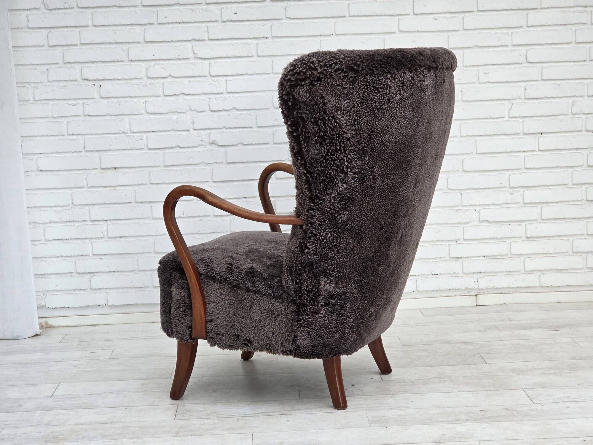 1960s, Danish armchair, reupholstered, genuine sheepskin.