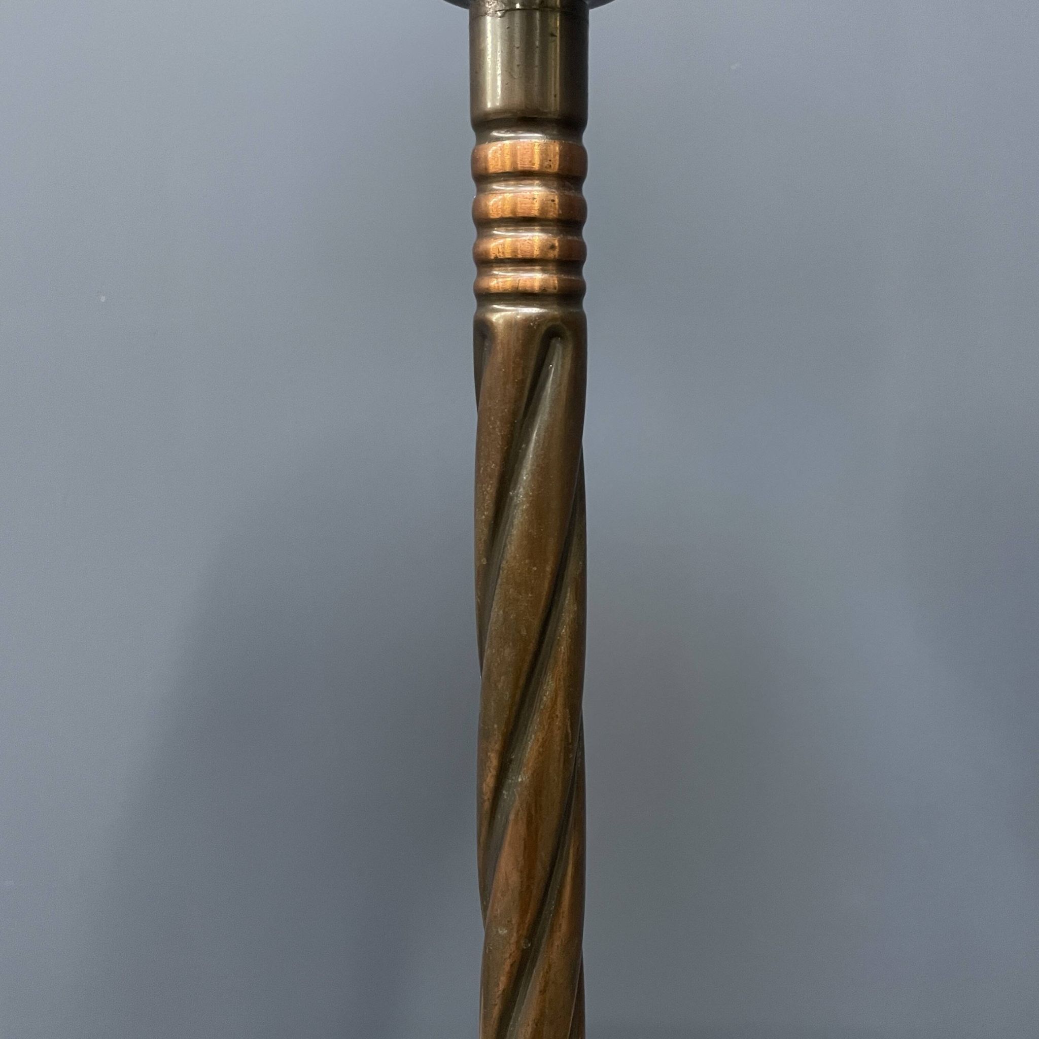 Standing copper table lamp with glass shade