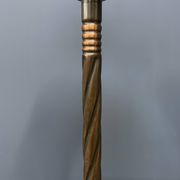Standing copper table lamp with glass shade