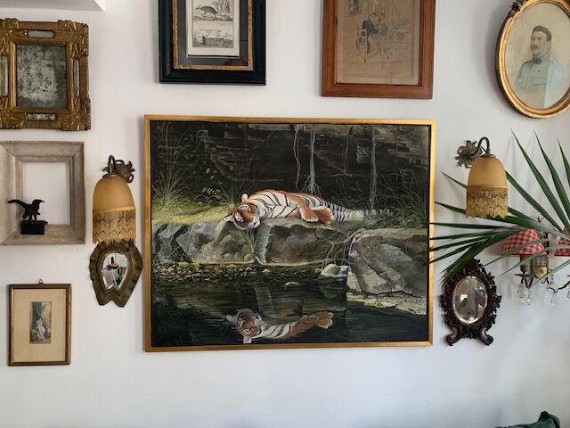 Pair of vintage wall lamps, glass paste and fringes, art deco, XXth