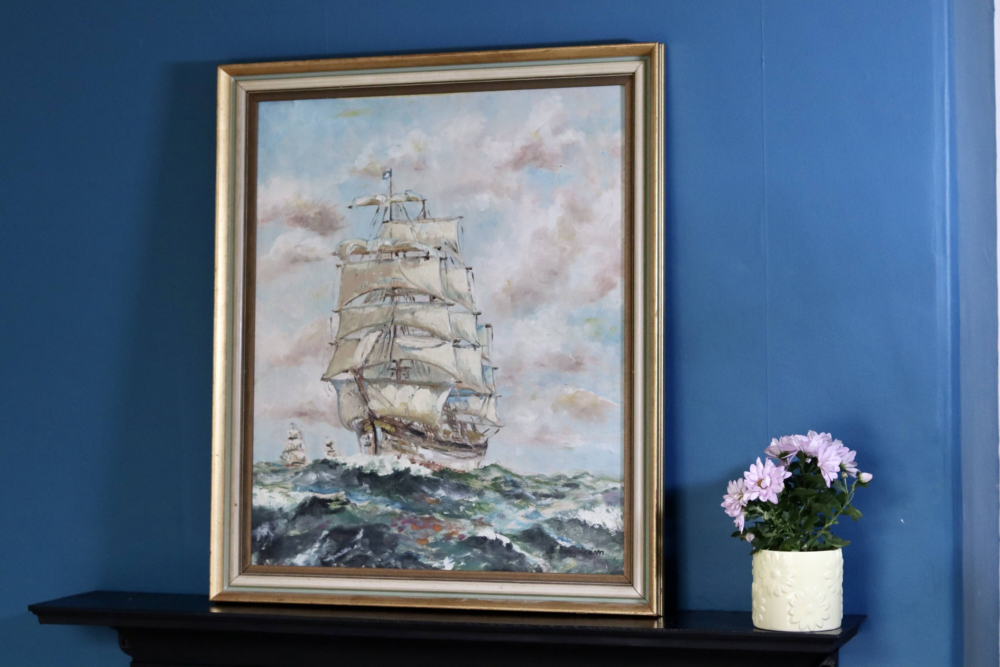 Swedish Mid-Century Oil on Canvas " Blåklocka" by S. Borgström