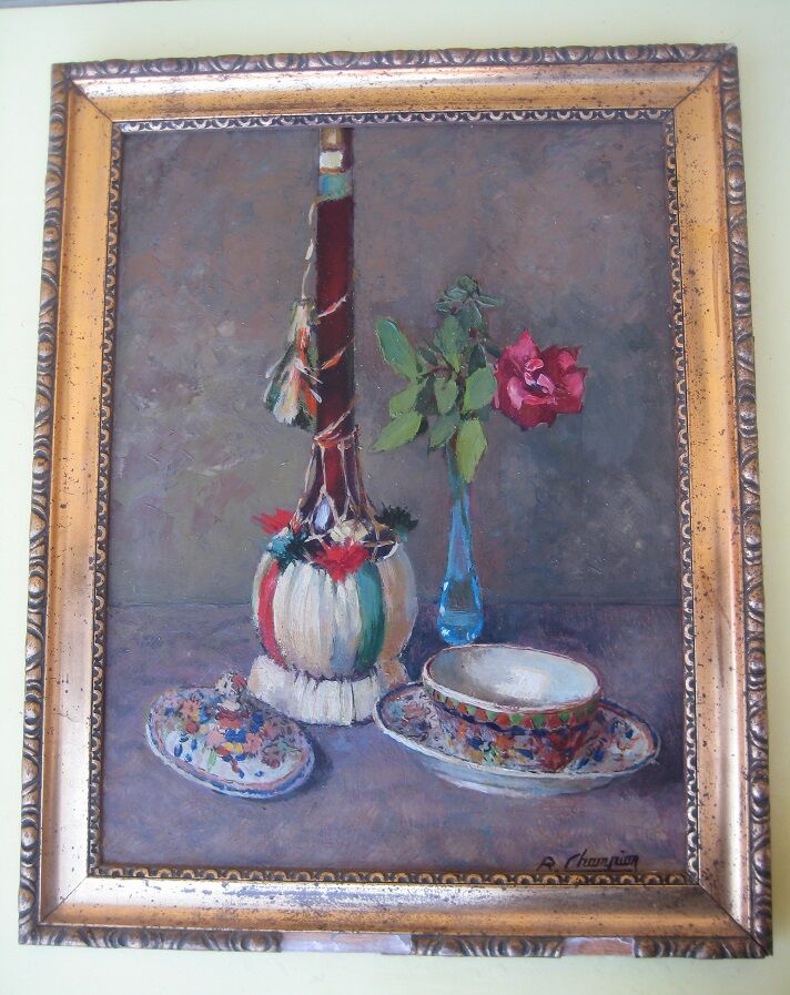 Old painting, oil on cardboard, René Champion