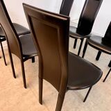 Lot 6 black leather chairs Italian design 80s Cattelan Italia vintage Lara model