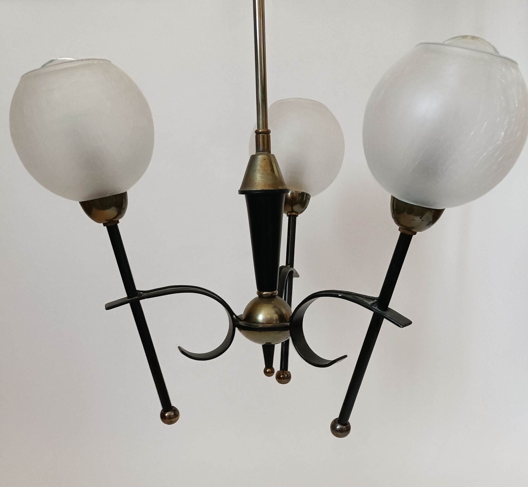 Black and gold lace-up with three arms of vintage 1950 lights