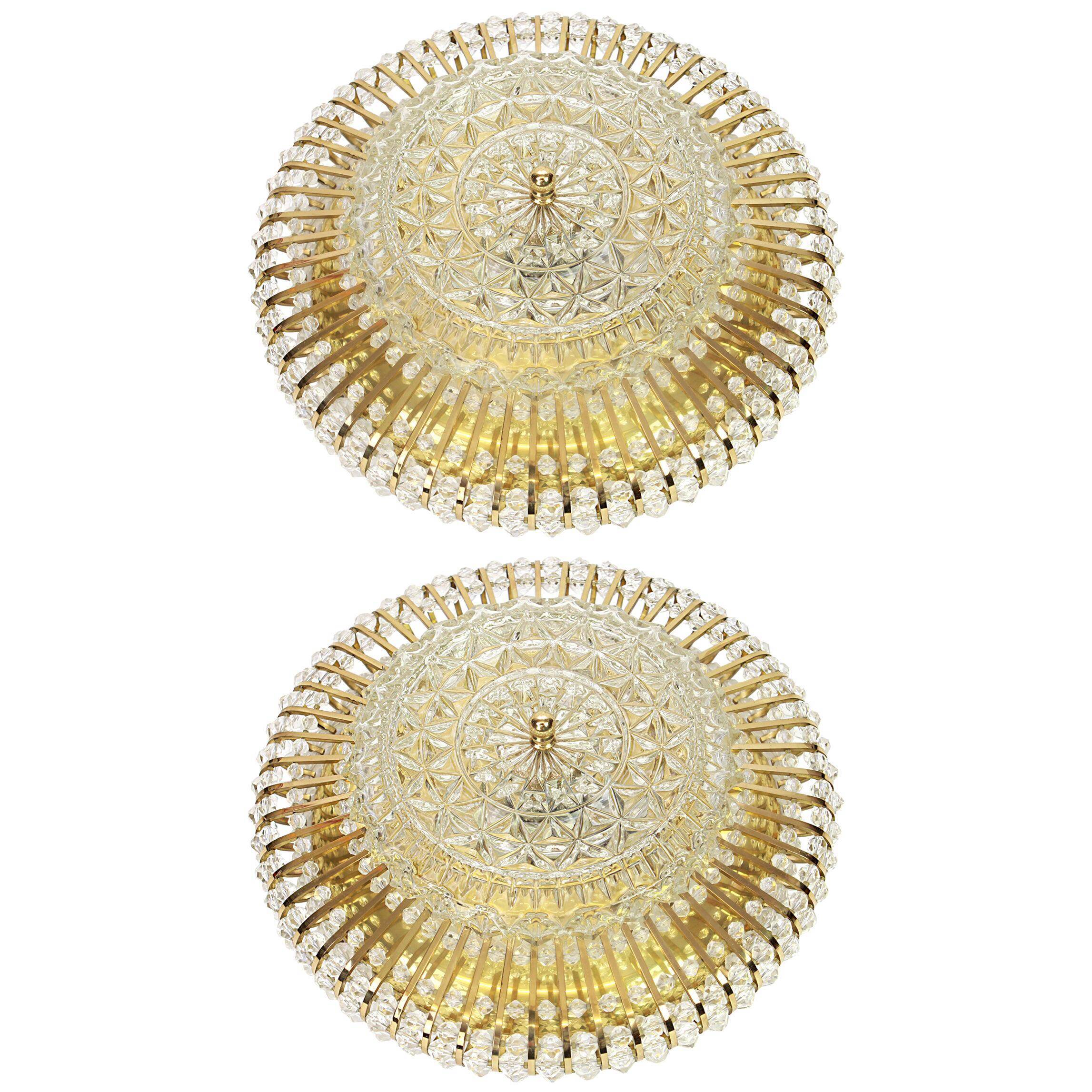 Hillebrand wall sconce in brass, glass, and Lucite beads, Germany, 1960s.