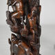 African carved ebony lamp, "Hunters, buffalo and crocodile"