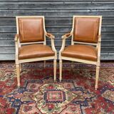 Pair of Louis XVI Style Lacquered Wooden Armchairs