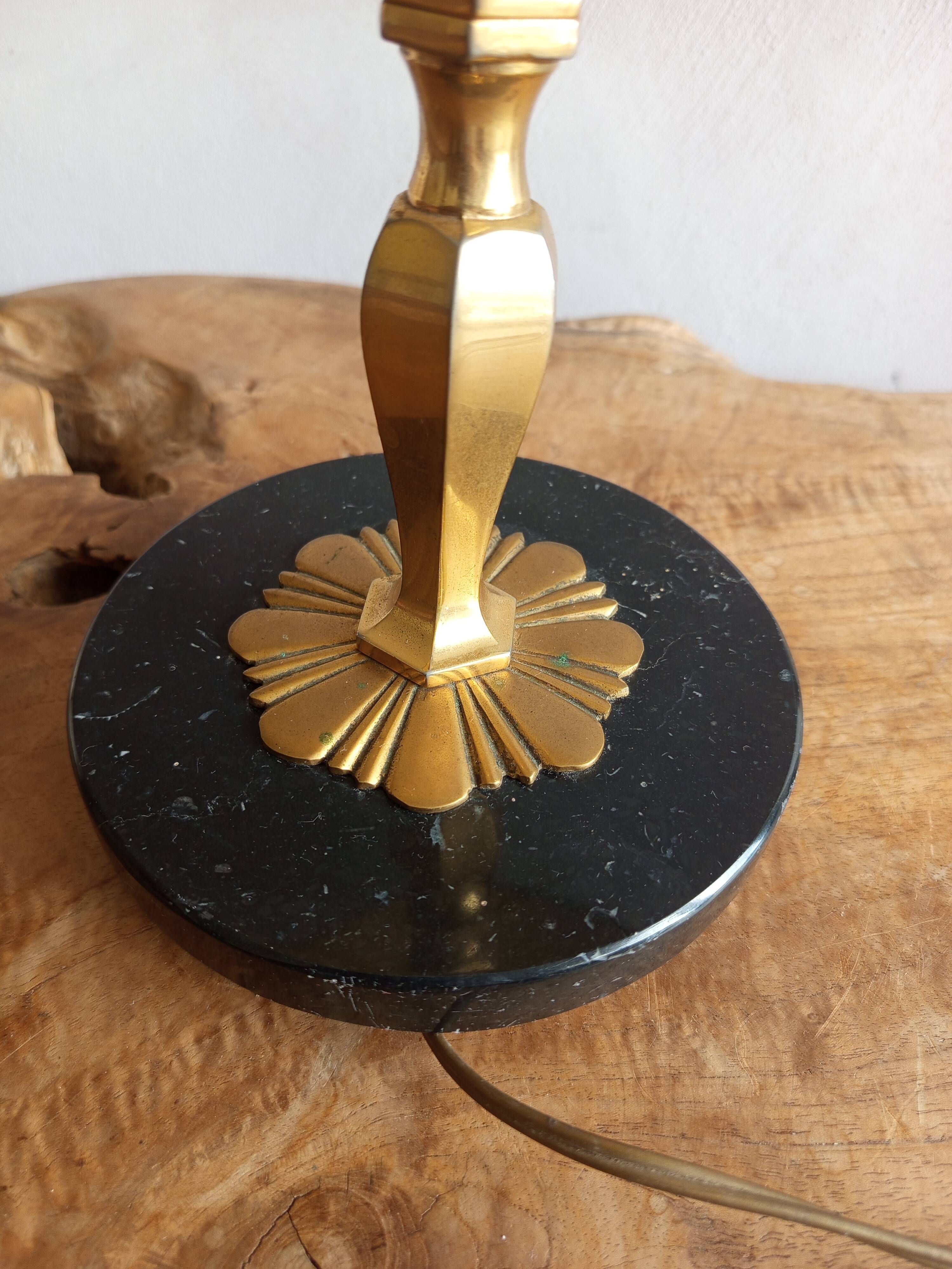 Lampe vintage marbre noir et laiton 1960