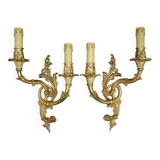 Large pair of Rocaille / Rococo / Baroque style wall lights - gilded bronze