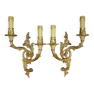 Grande paire d'appliques style Rocaille / Rococo / Baroque - bronze doré