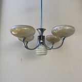 Art Deco opaline wood and metal chandelier