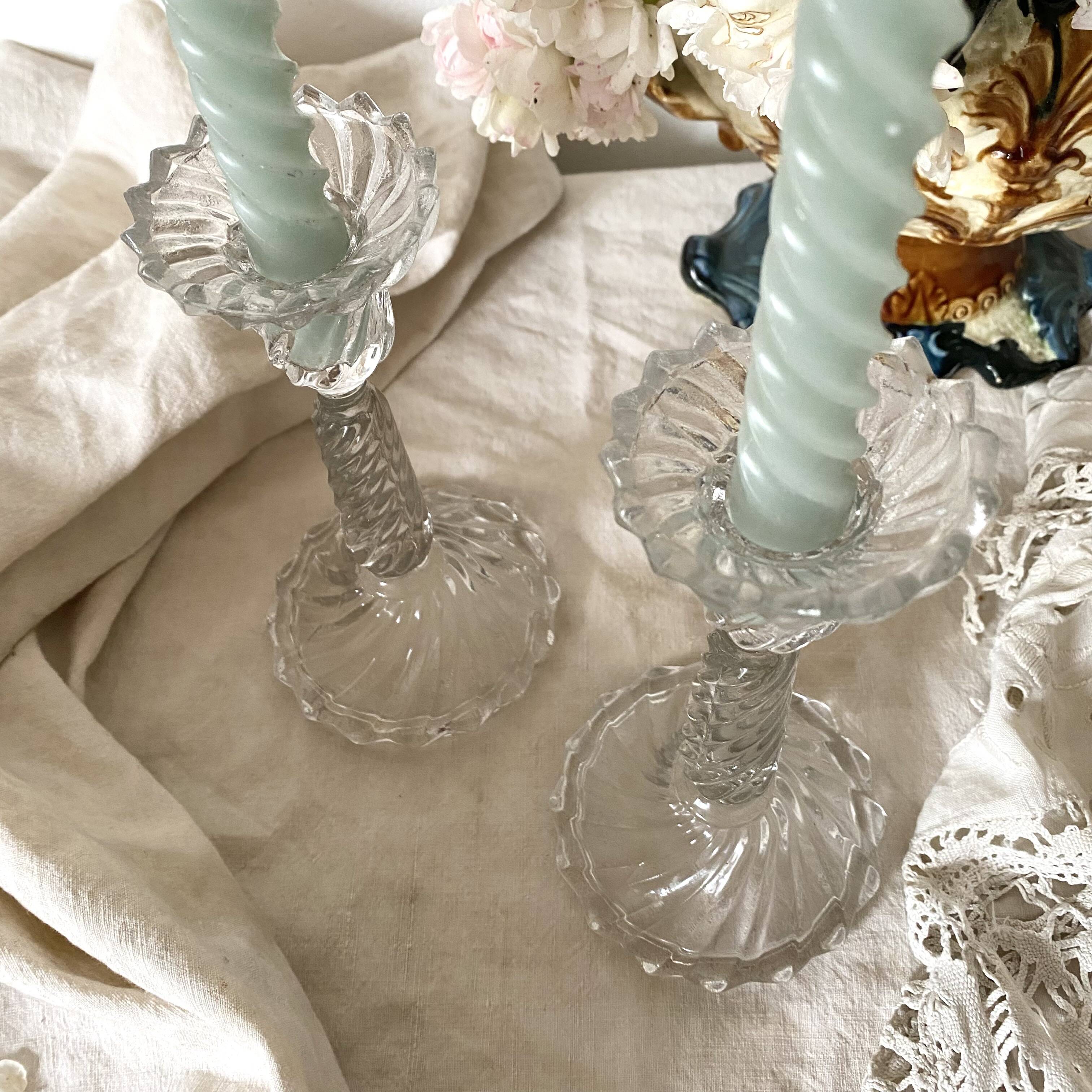 Pair of molded glass candlesticks - 1960s