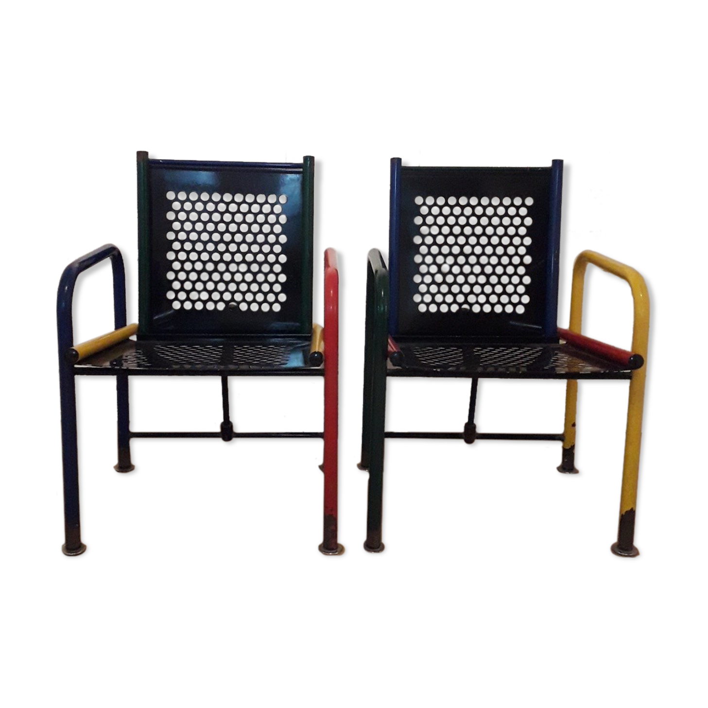 Paire de chaises cubistes en métal France des années 1950.