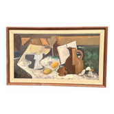 Huile sur toile originale suédoise – « Nature morte » par Inge Camill – Signée – Vintage et encadrée – 57 × 34 cm (22,4" × 13,4")