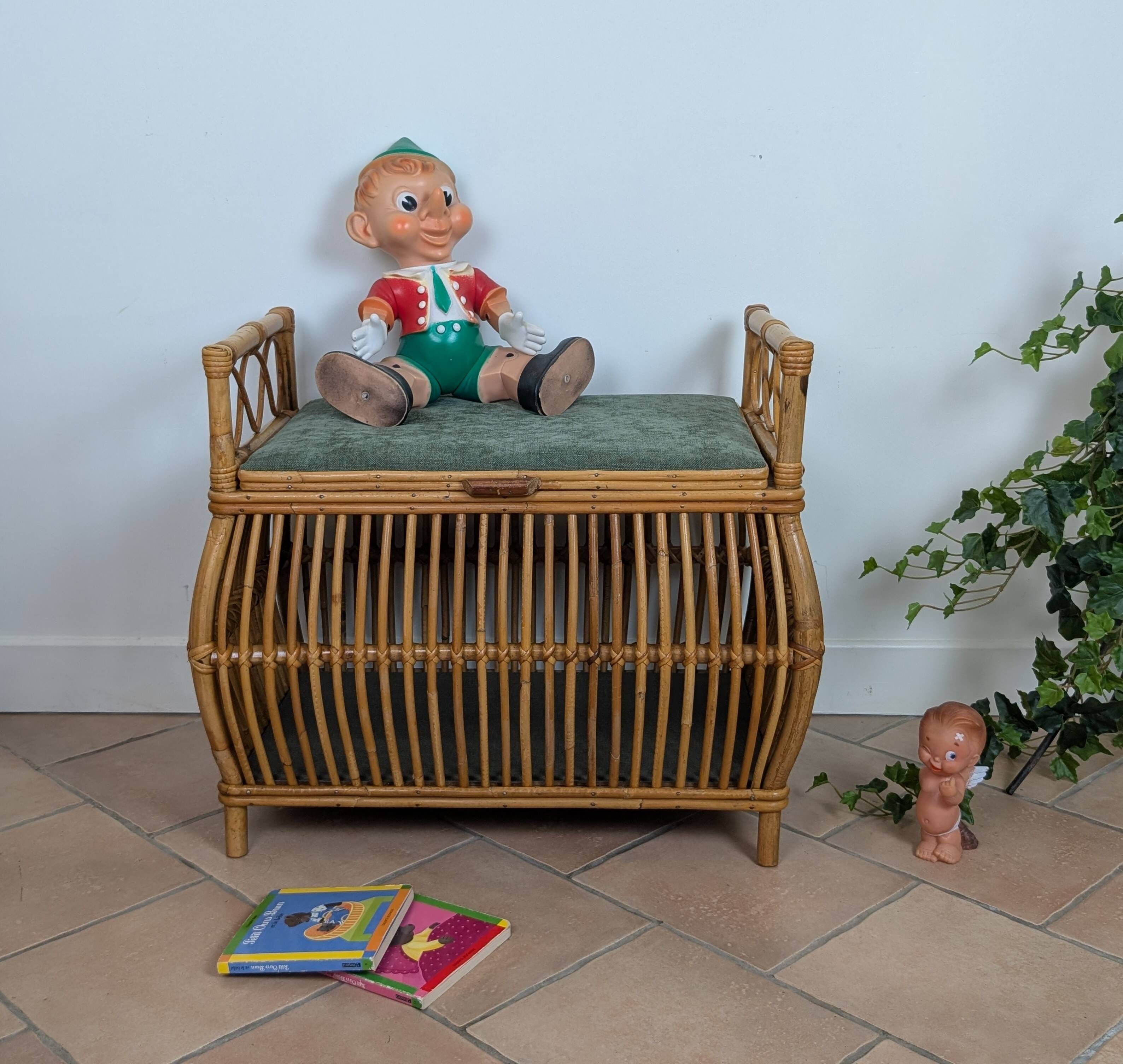 1960s rattan storage bench