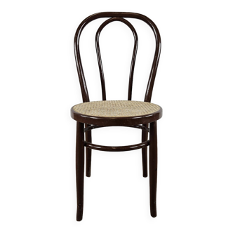 Chaise en bois laqué marron et assise en paille de Vienne