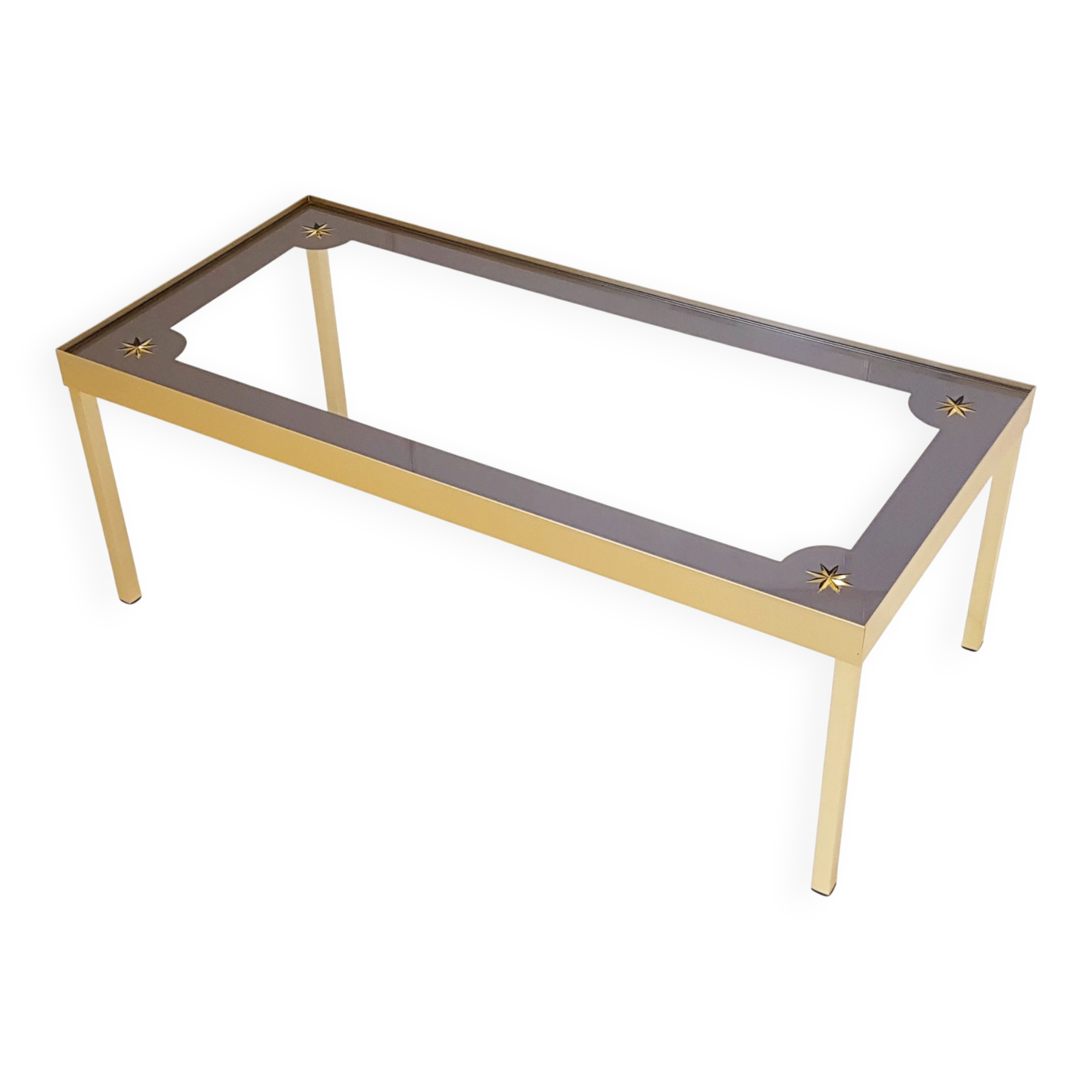 Vintage coffee table gold aluminium & star glass 1960s