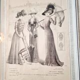 Illustration of a French fashion sketch from 1900 with certificate of authenticity