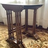 Set of 3 art nouveau wooden nesting tables with floral decoration