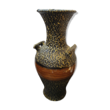 Vase large model black ceramic gold & brown vintage wood imitation