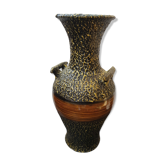 Vase grand modèle céramique noire dorée & marron imitation bois vintage