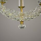 Elegant 2 cup Barovier Art Deco chandelier, Murano glass, brass structure 1940s