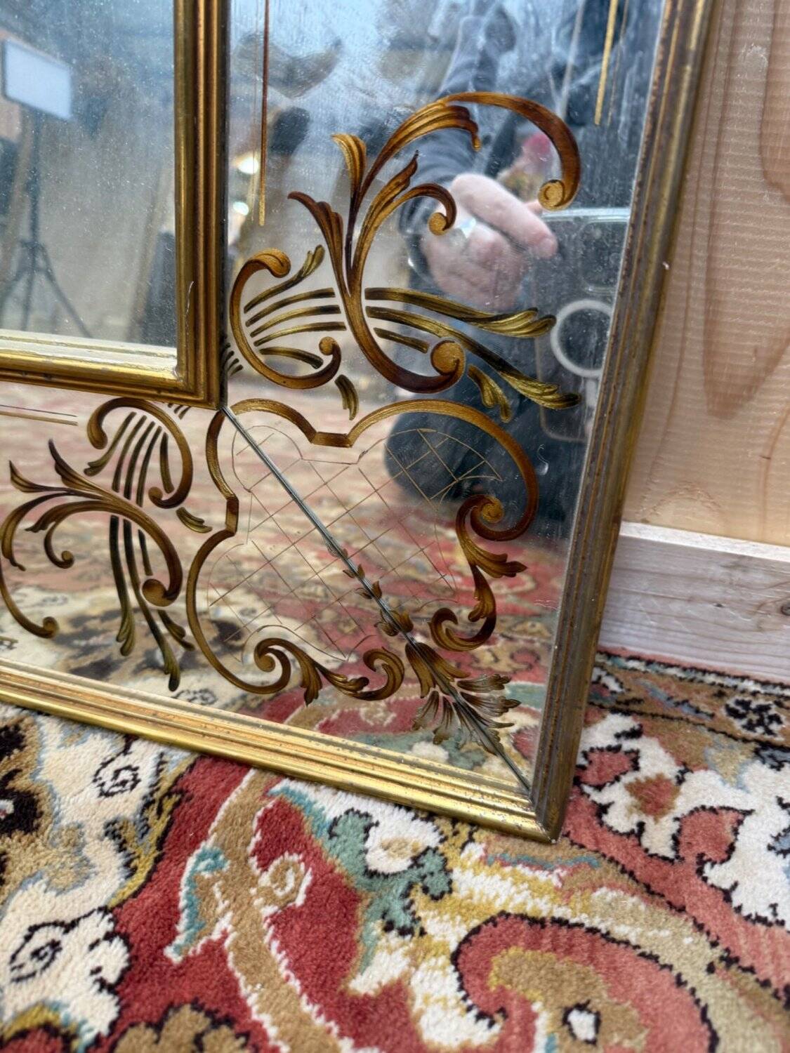 Miroir de bistrot Art Nouveau en verre églomisé