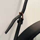 Jacques Adnet circular leather and brass mirror