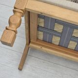 1970s, Danish 3-seater sofa, beige furniture wool, solid oak wood.