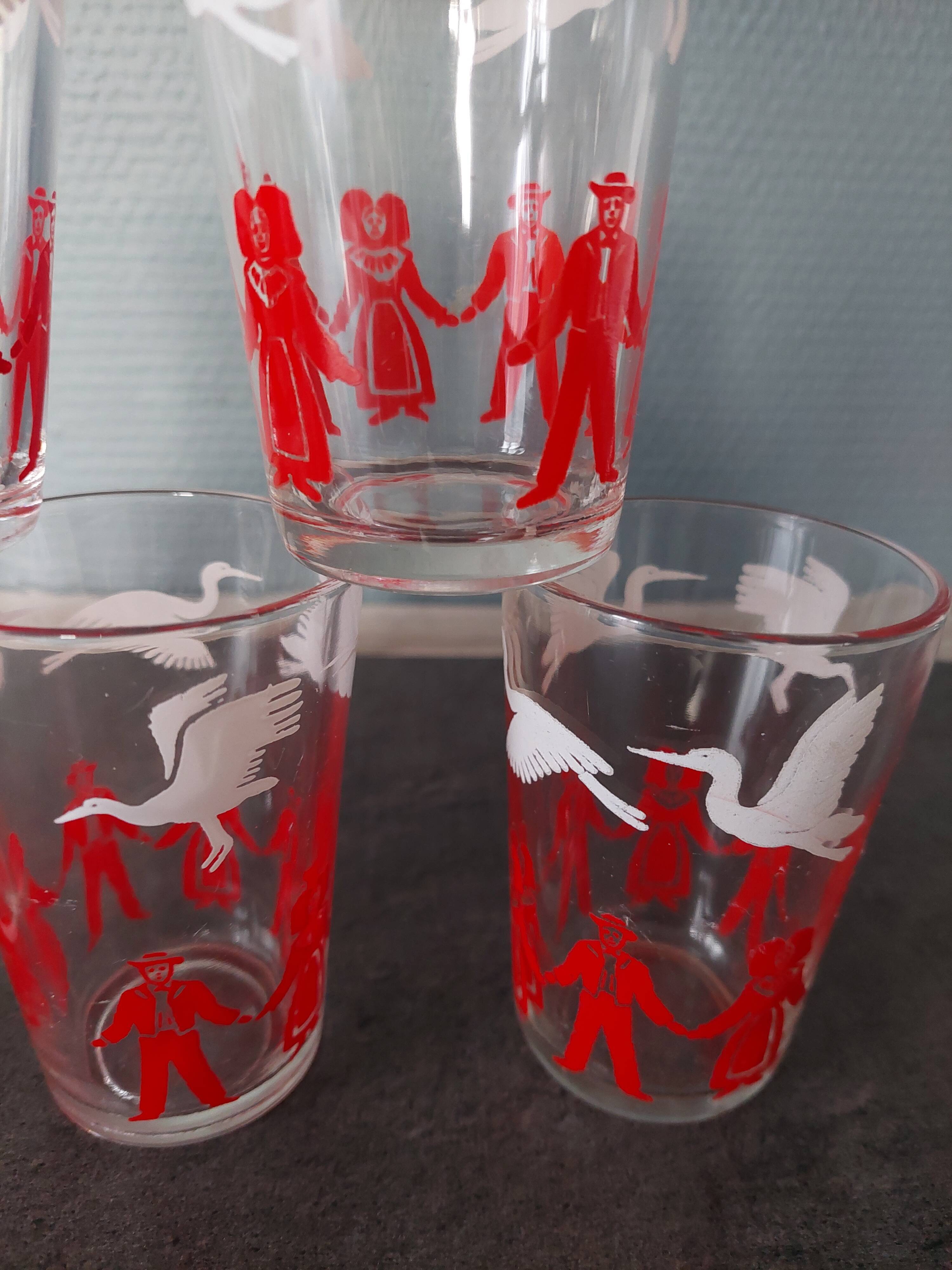 5 old glass vintage stork alsace