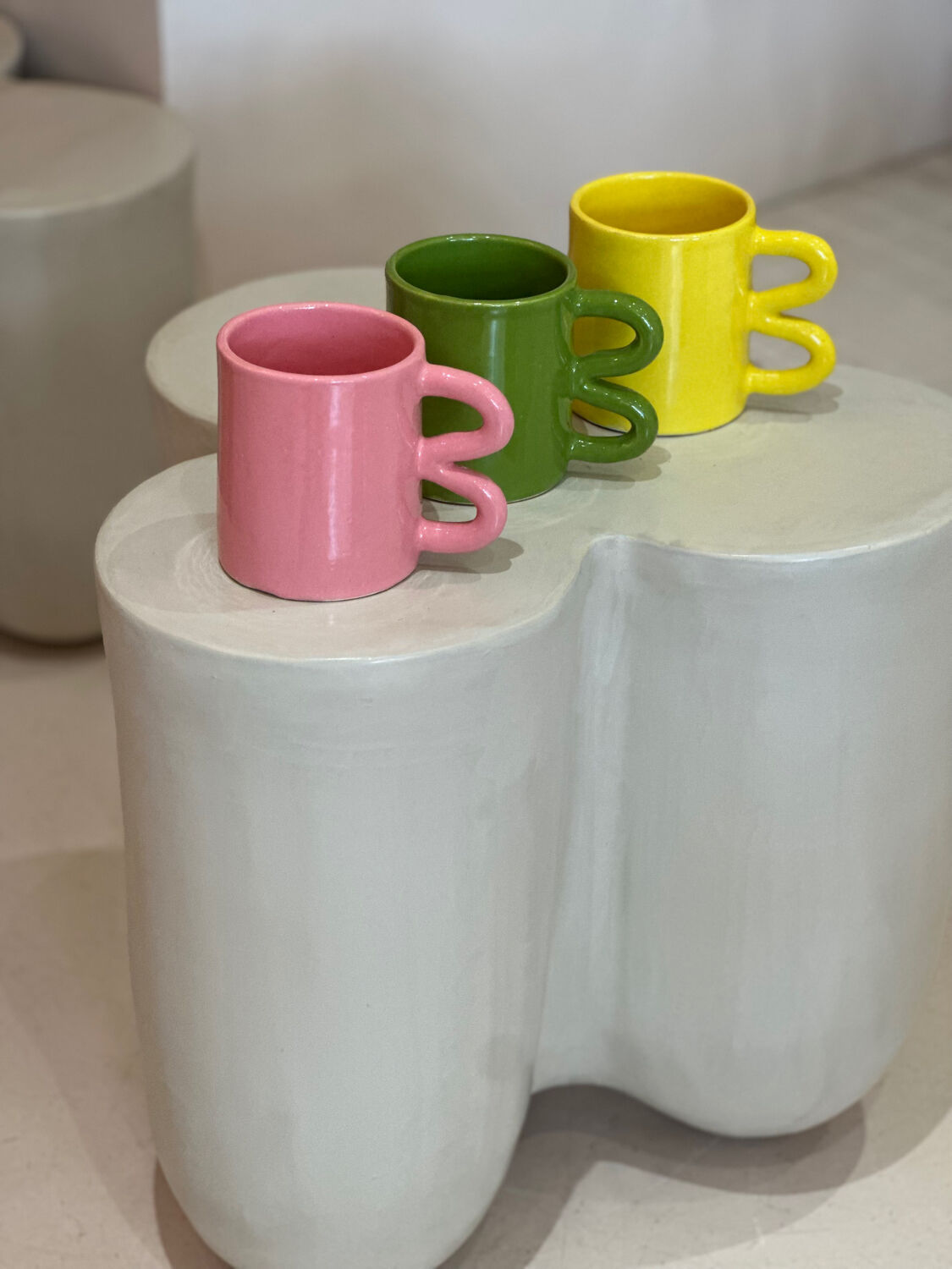 Mug cup ceramic handle graphic wave design colorful lemon yellow