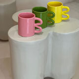 Mug cup ceramic handle graphic wave design colorful lemon yellow