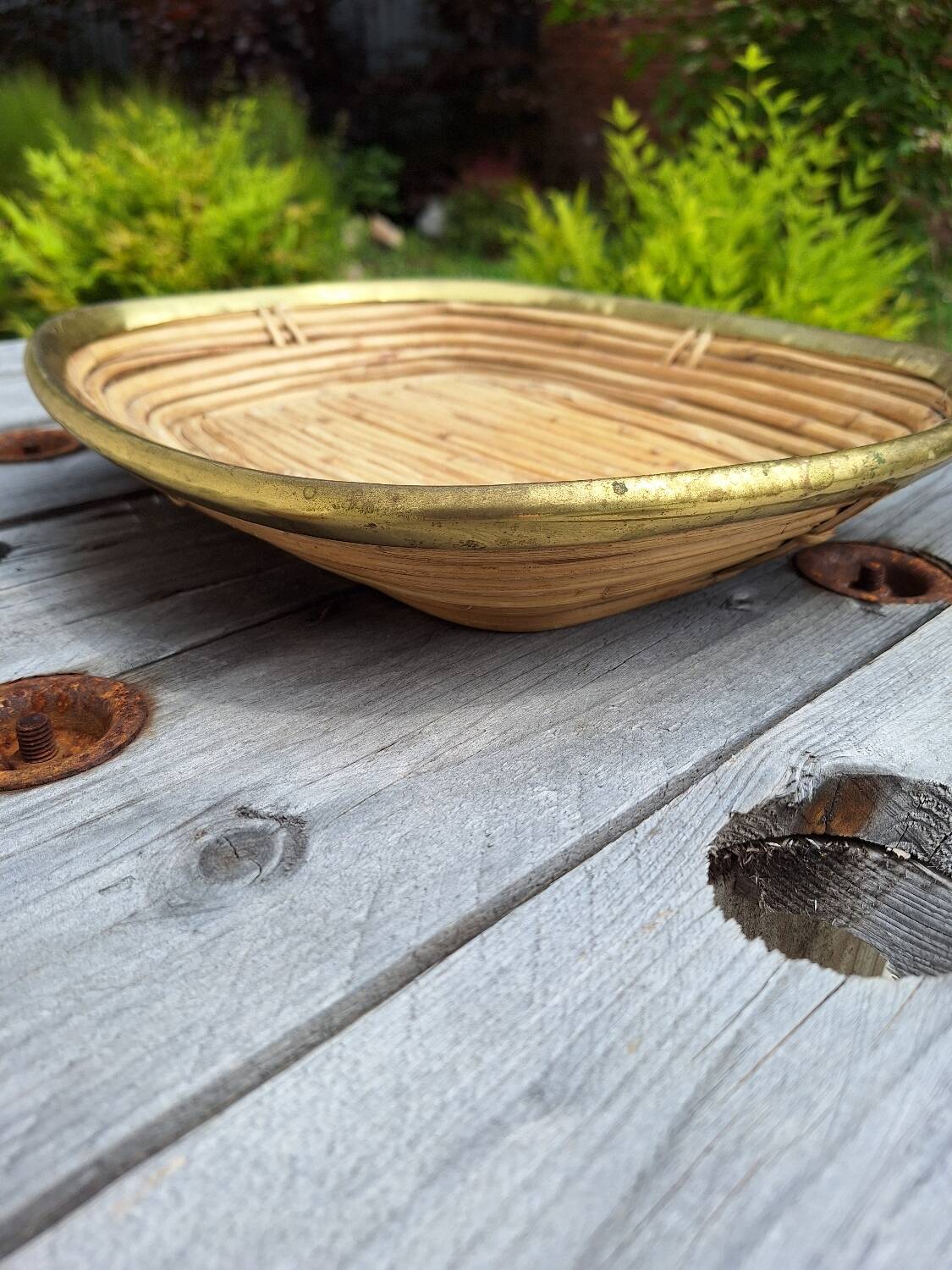 Rattan and brass basket