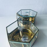 Art Deco hexagonal ceiling light in brass and glass