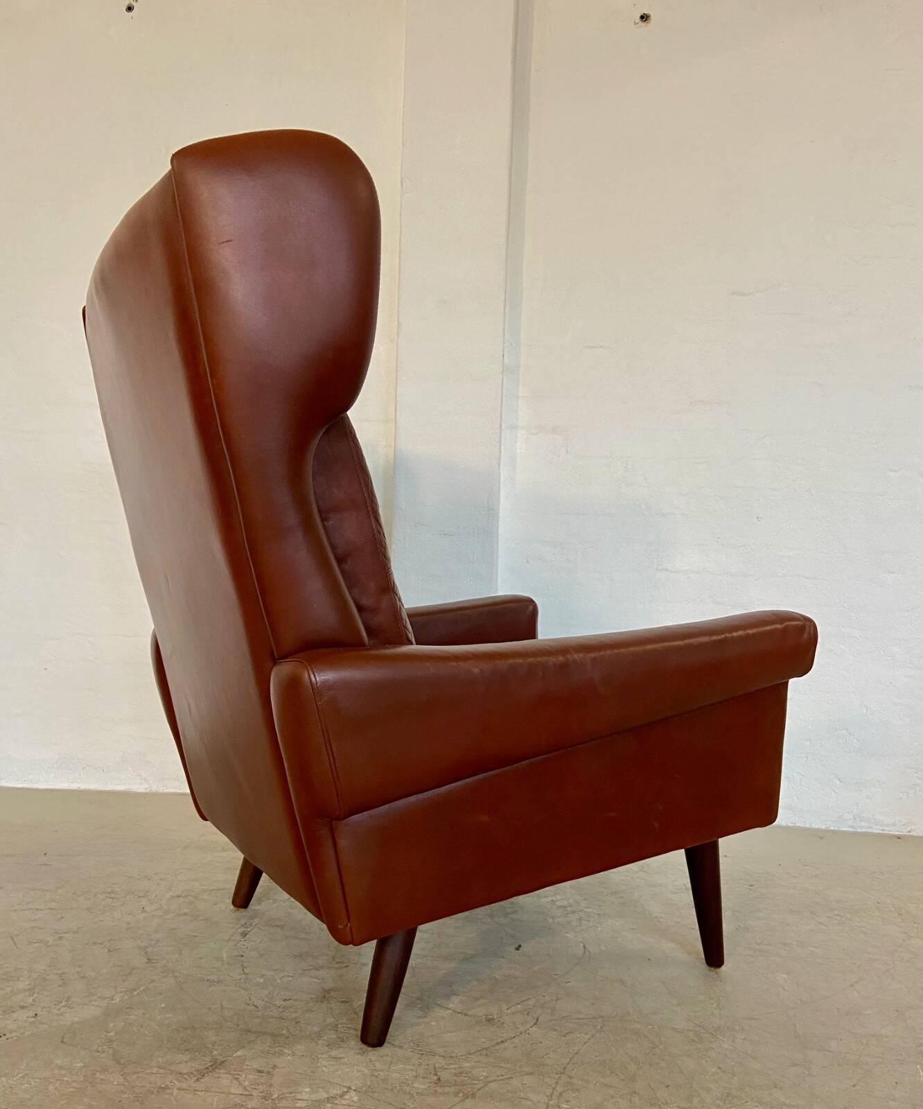 Vintage Danish retro mid-century Svend Skipper caramel brown leather chair