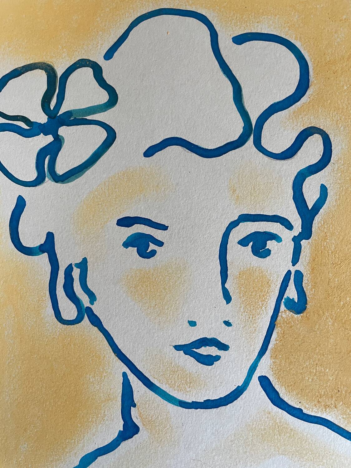Signed painting in Chinese ink and pastel, “art deco” female portrait
