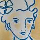 Signed painting in Chinese ink and pastel, “art deco” female portrait