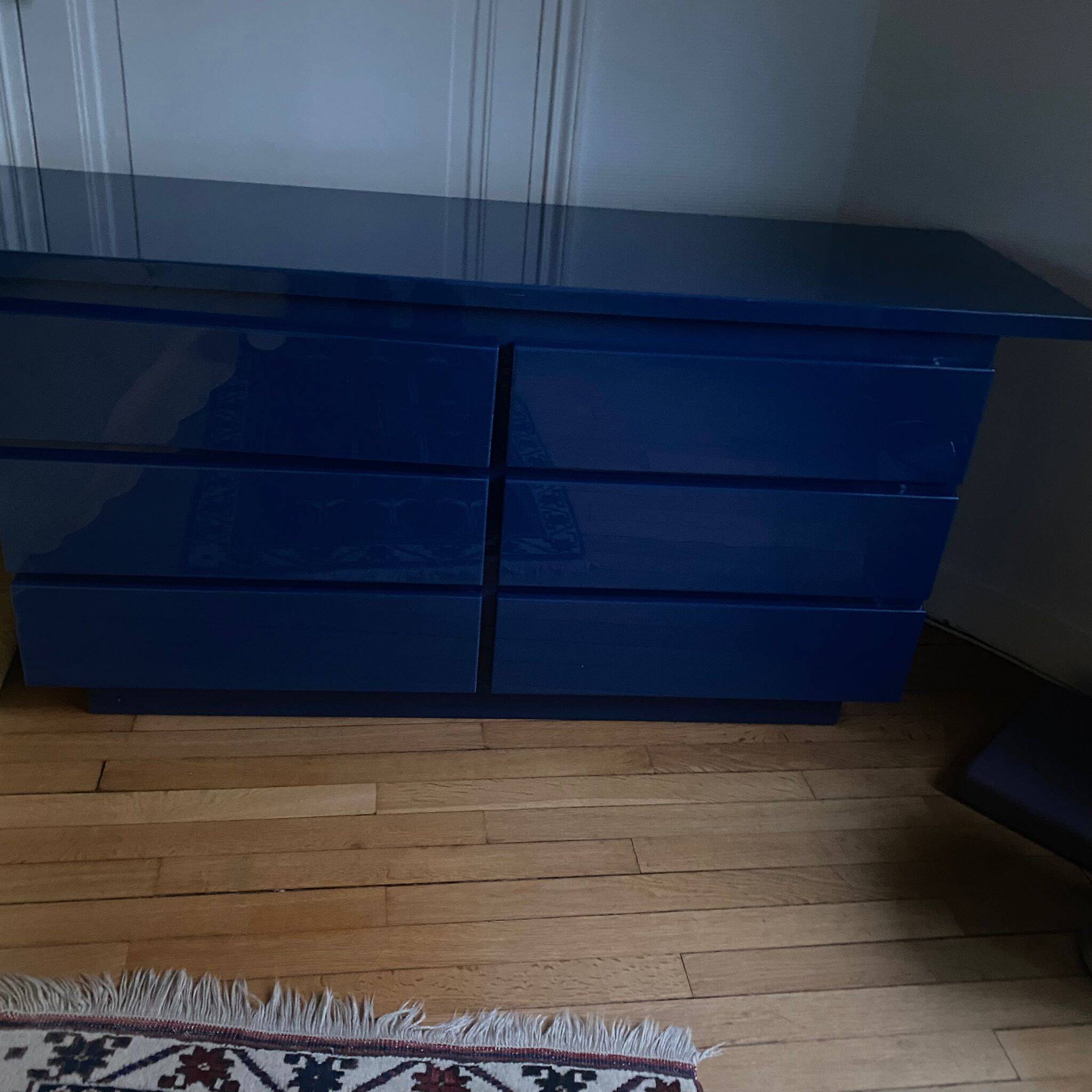 Console / chest of drawers David Lange – Deep blue lacquer – 6 drawers – 156 cm – A
