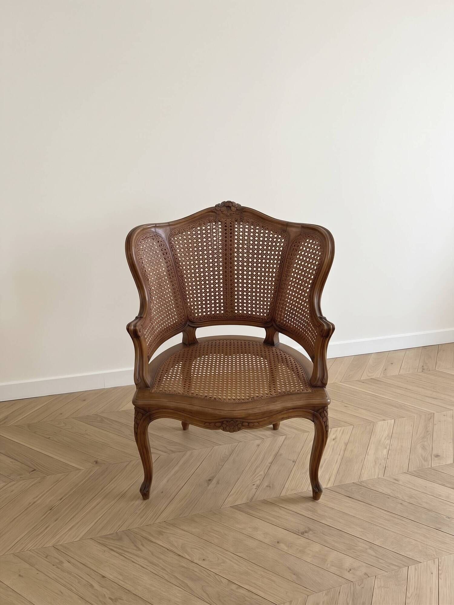 Pair of Louis XV armchairs in wood and caning